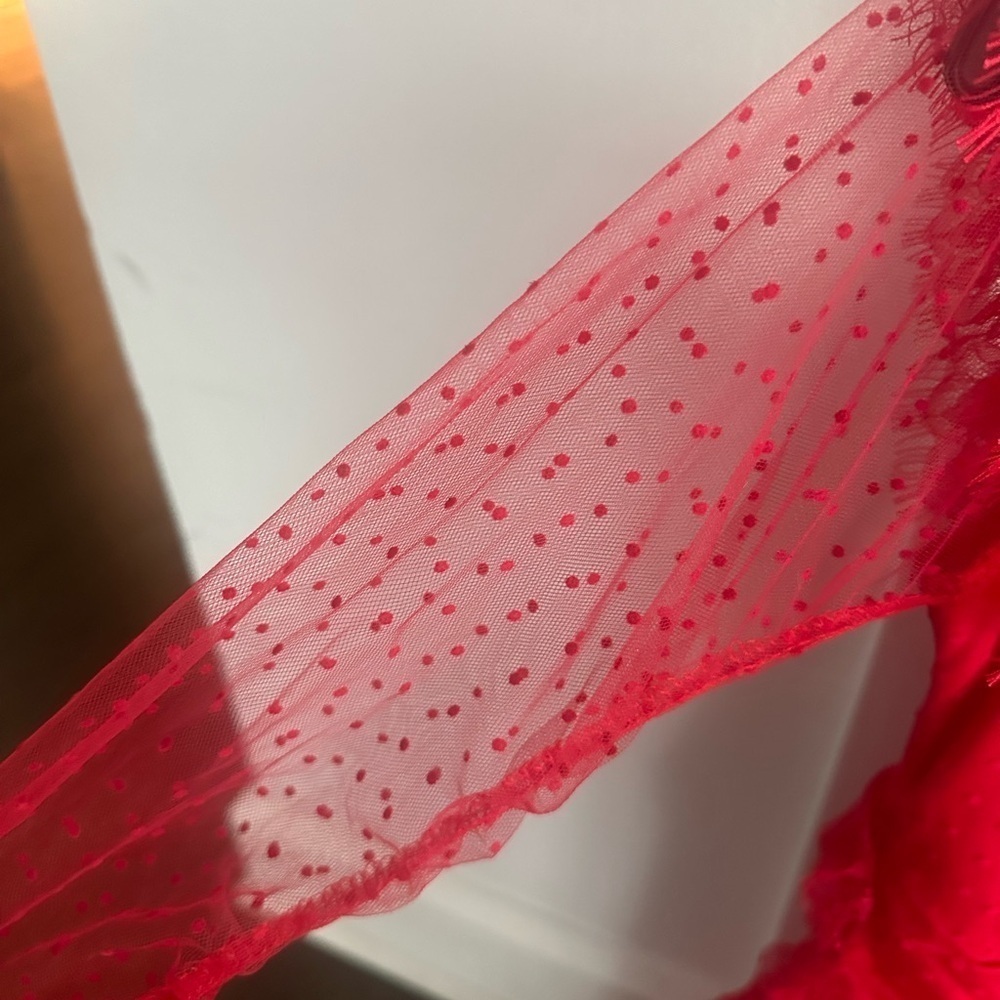 -mini red dress -I am 5”3 1/2 so it is mid thigh on me in these pictures - Picture 5 of 8